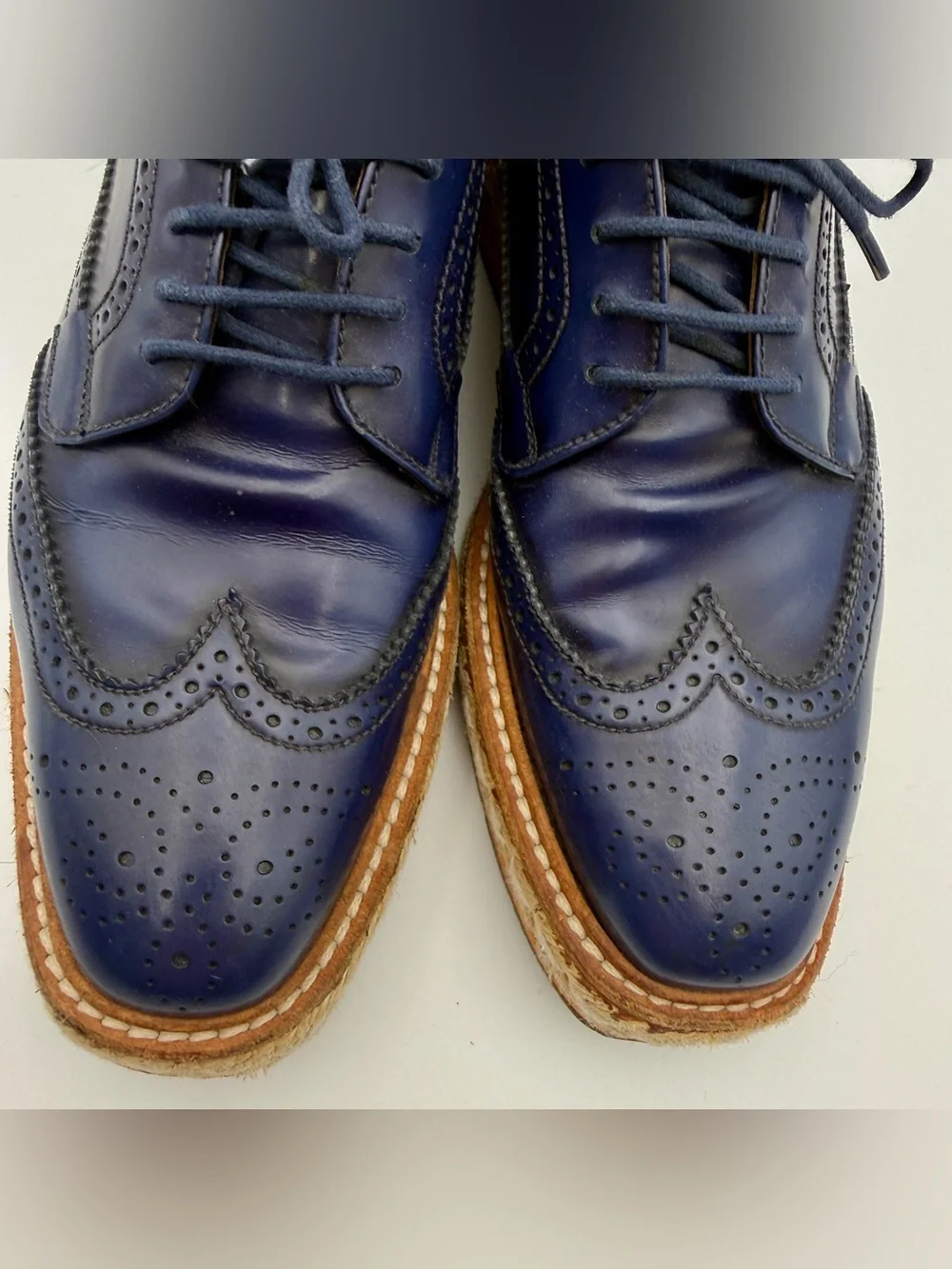 Prada Navy Blue Platform Leather Wingtip Brogue Oxford Women’s 38 Creeper Shoes